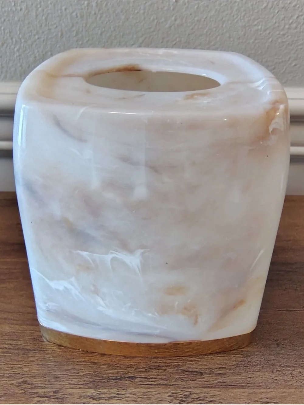 Vtg 90s Faux Marble Tissue Box Cover Plastic Cream Square 22 Karat Gold Plated